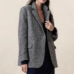 Banana Republic Olinda Oversized Italian Herringbone Blazer Grey Sz S